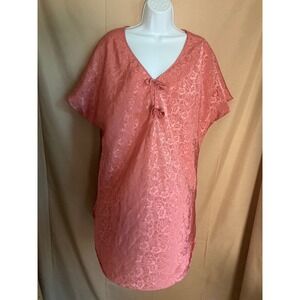 Romantic Moods Nightgown Women Size L Pink Excellent Floral Jacquard V-Neck Bows